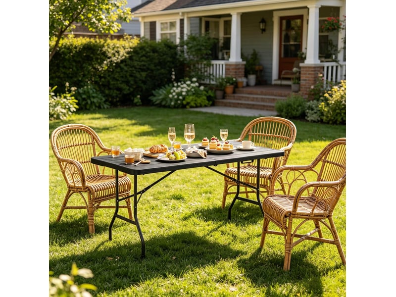  Table de jardin pliante 180 x 74 x 70 cm noire en hdpe et métal, 8 personnes, rangement facile  - Conforama E