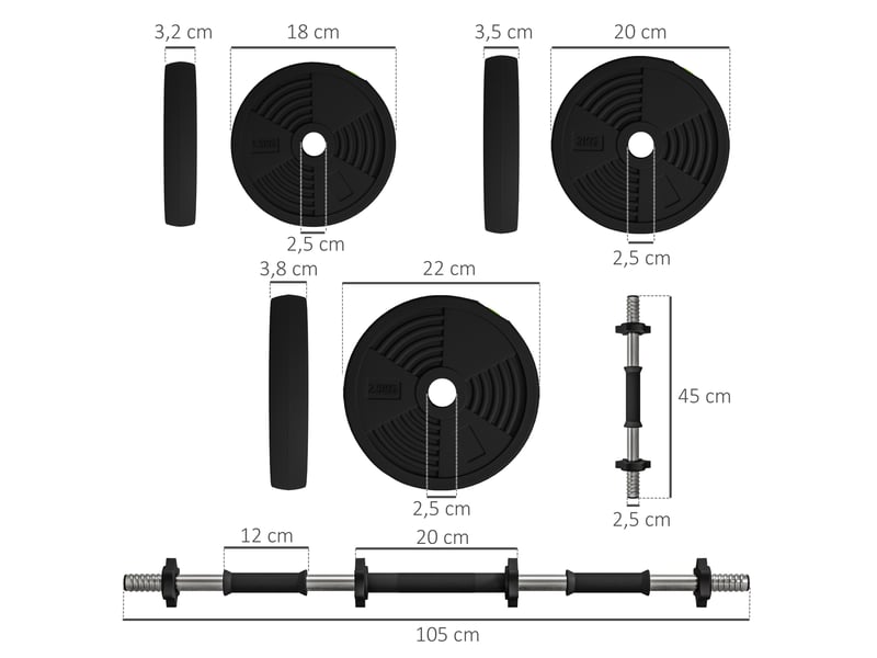  Haltères réglables 2 en 1 de 25 kg avec barres de connexion et poignées antidérapantes pour salle de sport à domicile, noires  - Conforama E