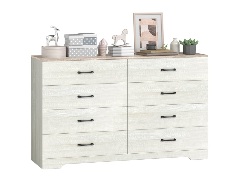  Commode moderne en bois à 8 tiroirs, 140 x 40 x 86 cm, noyer et gris clair  - Conforama A