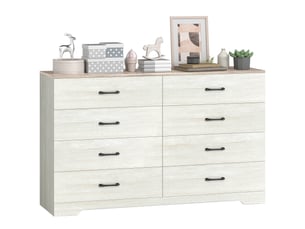 Commode moderne en bois à 8 tiroirs, 140 x 40 x 86 cm, noyer et gris clair