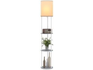Lampadaire avec étagères, 3 températures de couleur, télécommande, gris, idéal pour le salon, la chambre ou le bureau.