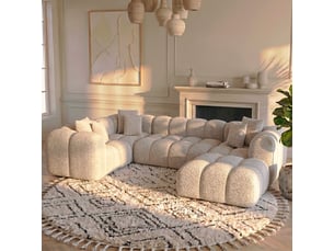 Canapé droit convertible MORPHEA Alba U Convertible 5 places Tissu bouclette beige avec coffre de rangement