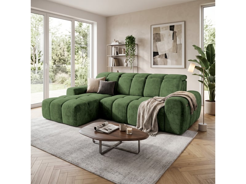  Canapé d'angle gauche relax krabi avec coffre tissu kiara vert KRABI-M-KIA862-L - Conforama B