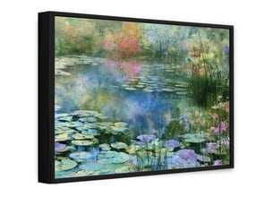 Tableau avec cadre impression sur toile lac forêt vert - 100x70 cm - tableau avec cadre chambre et salon