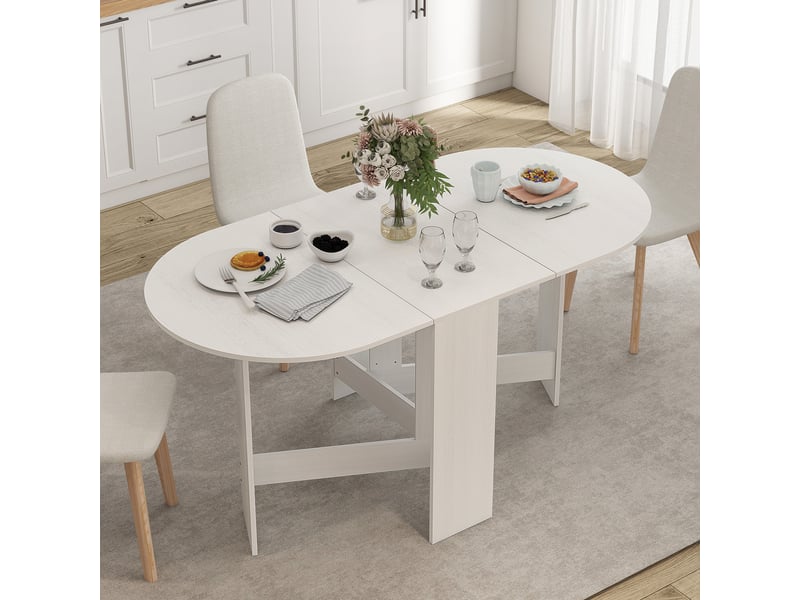  Table à manger pliante, table pliante cuisine ovale jusqu'à 6 personnes, pour petits espaces, salle à manger, blanc  - Conforama D