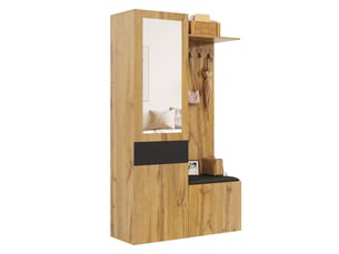 Vestiaire d'entrée avec miroir banc et meuble à chaussures mdf noir et naturel