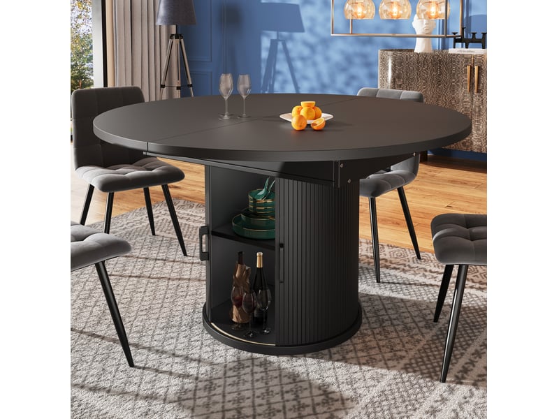  Table à manger extensible, 118x118x76,8 cm, ronde à ovale, salle à manger, design moderne, pratique, mdf, coloris noir  - Conforama B