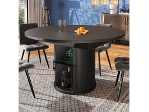 Table à manger extensible, 118x118x76,8 cm, ronde à ovale, salle à manger, design moderne, pratique, mdf, coloris noir