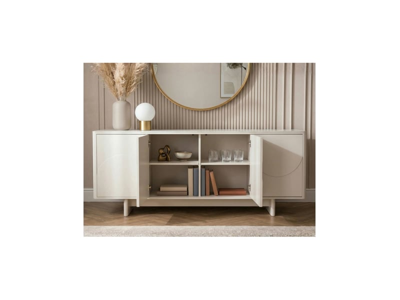  Buffet miya 180 cm blanc – 4 portes, 8 niches et plateau céramique effet marbre  - Conforama D