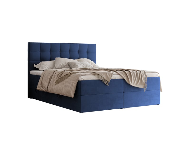  Lit adulte grand - 180x200 cm - matelas ressorts + surmatelas - coffre de rangement - velours dense hydrofuge bleu marine GRAND - Conforama A