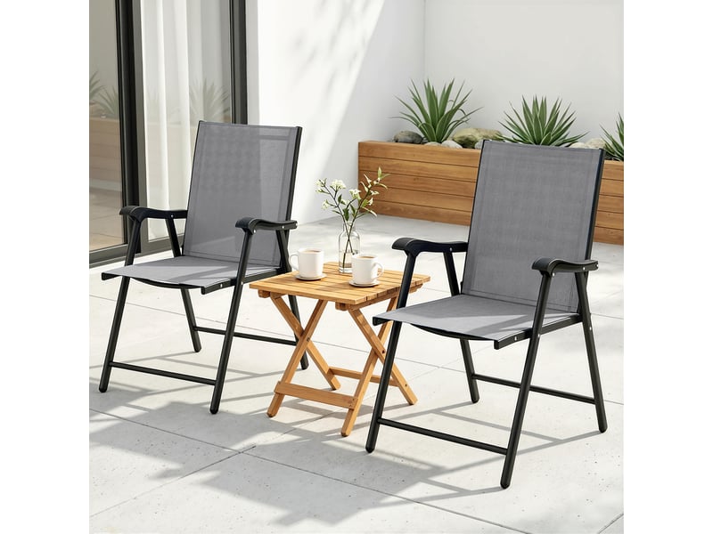 Lot de 2 chaises pliantes avec dossier haut et accoudoirs, gris clair - Conforama D