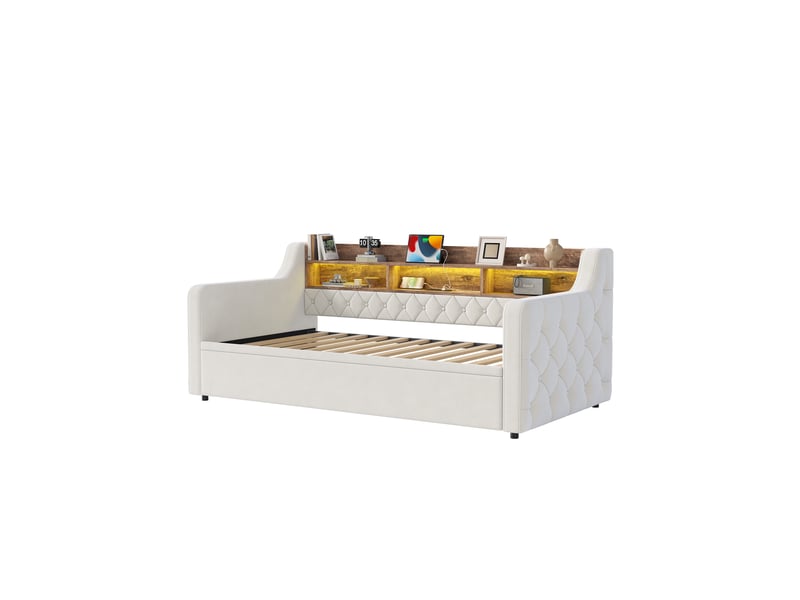  Sofa-lit en velours beige 90 x 190 cm  - Conforama A