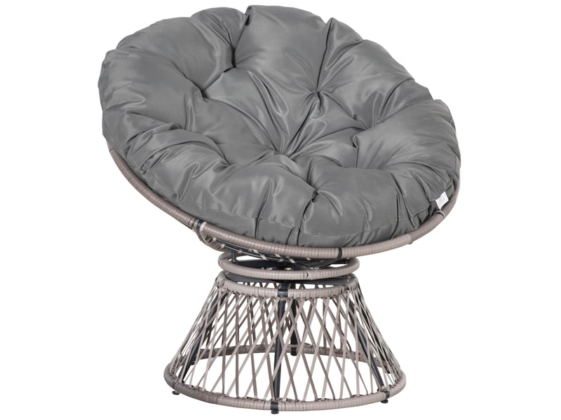  Fauteuil papasan gris en résine tressée, coussin et rotation à 360°, 87 x 97 x 86 cm, pour jardin et salon  - Conforama B
