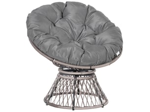 Fauteuil papasan gris en résine tressée, coussin et rotation à 360°, 87 x 97 x 86 cm, pour jardin et salon