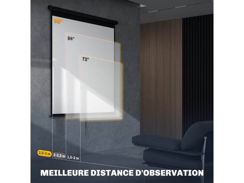  Écran de projection tv et home cinema de 99 pouces projecteur vidéo 1:1 4k hd, 178l x 178h cm  - Conforama R