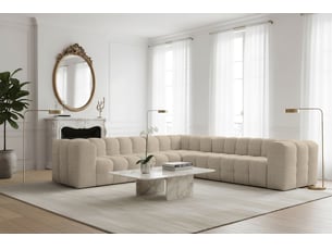 Canapé d'angle baloo corner moyen, 6 places, pour salon, tissu moly, beige