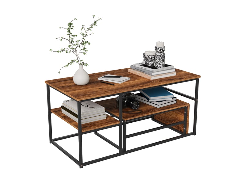  Tables basses – set de 2 tables basses gigognes – plateau marbre blanc – stable et durable –  cadre métal naturel  –  105+52 cm  - Conforama A