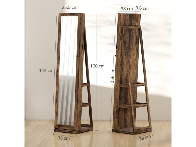  Armoire à bijoux pivotante verrouillable boîte à bijoux avec miroir - armoire bijoux multi-rangement - brun rustique  - Conforama C