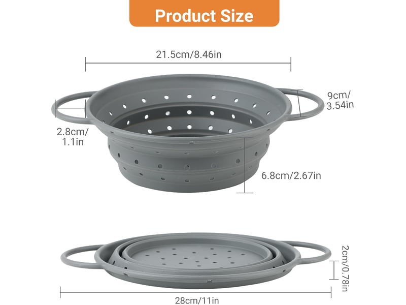 Passoire pliable 28x22.5cm - passoire de cuisine en silicone rétrécissable, résistante à la chaleur et lavable au lave-vaisselle pour pâte BA-0000686-XSJ - Conforama B