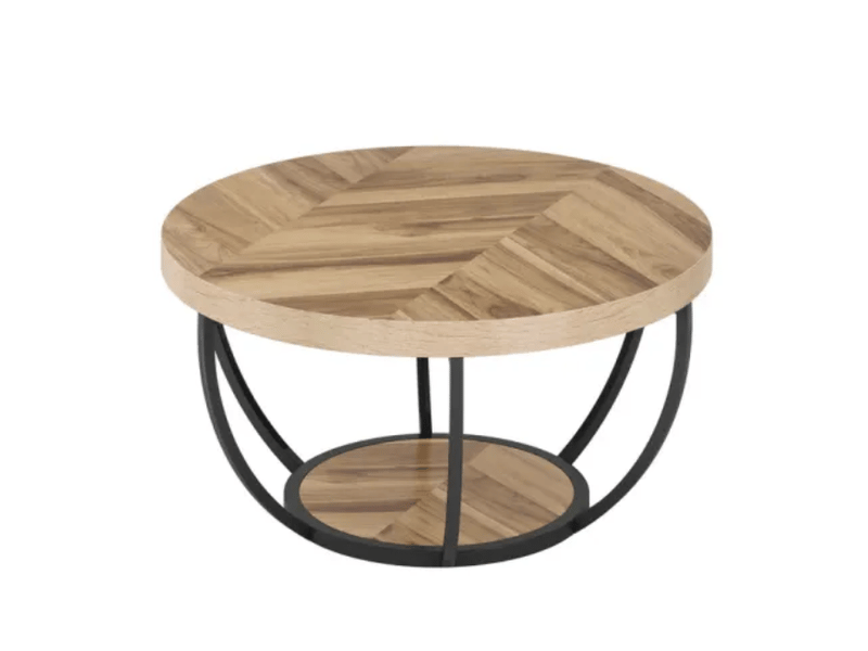  Table basse ronde avec 2 niveaux de rangement, pour salon, en métal et bois, bois, 88,5 × 87 × 10 cm  - Conforama A