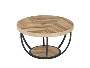 Table basse ronde avec 2 niveaux de rangement, pour salon, en métal et bois, bois, 88,5 × 87 × 10 cm