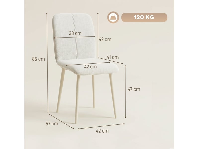 Lot de 2 chaises de salle à manger rembourrées 42x57x85 cm blanc crème  - Conforama C