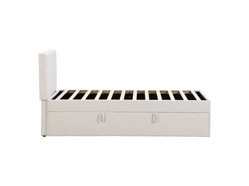  Lit simple beige 90x200 cm avec sommier métal et grand coffre de rangement  - Conforama E