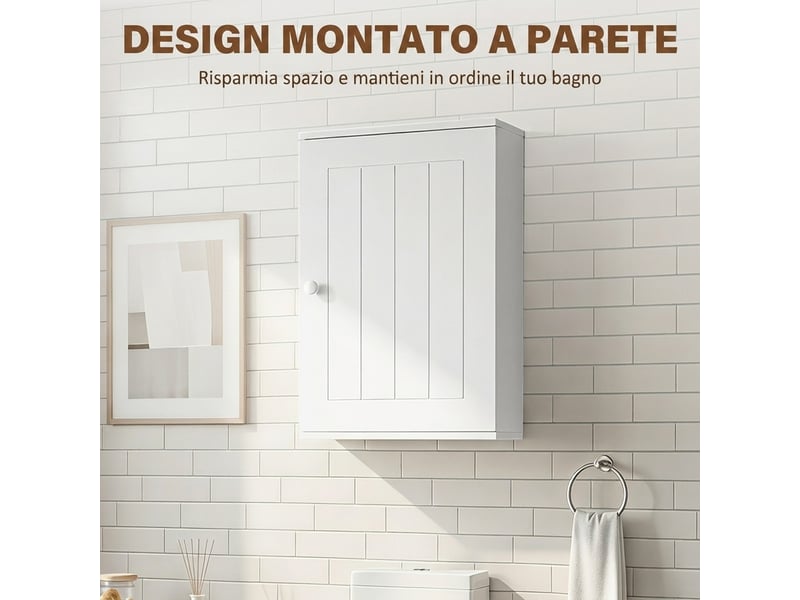  Meuble mural salle de bain blanc, étagère réglable et porte amortie, 30 x 14 x 50 cm  - Conforama R