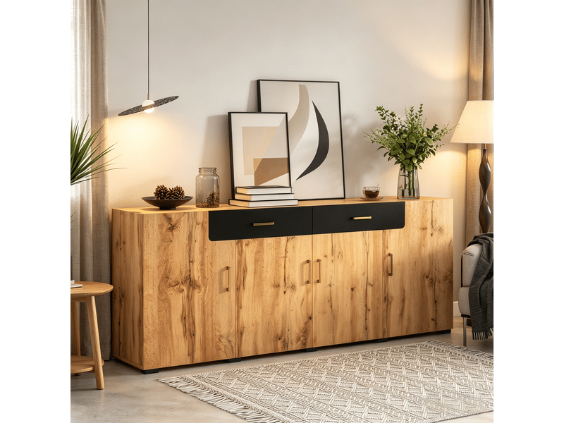  Buffet 4 porte(s) 2 tiroir(s) - 208 cm naturel panneau de particules buffet naturel - Conforama E