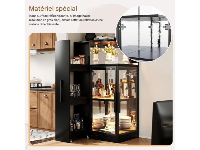  Vitrine en verre avec éclairage led et meuble latéral coulissant noir 64x42x112 cm N880P4919501S - Conforama D