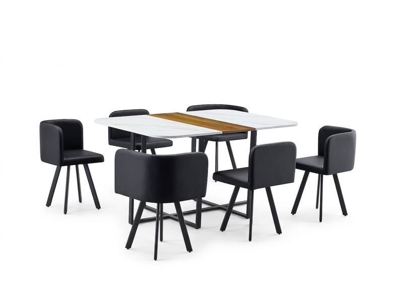  Ensemble table et 6 chaises de salle à manger, 7 pièces, bois mélaminé et métal noir  - Conforama A