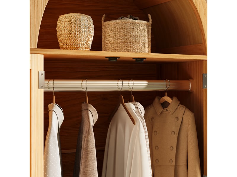 Armoire 181x78x45 cm - penderie 2 portes avec cannage rotin, 2 tiroirs, étagère ouverte, style campagne, effet chêne - Conforama W
