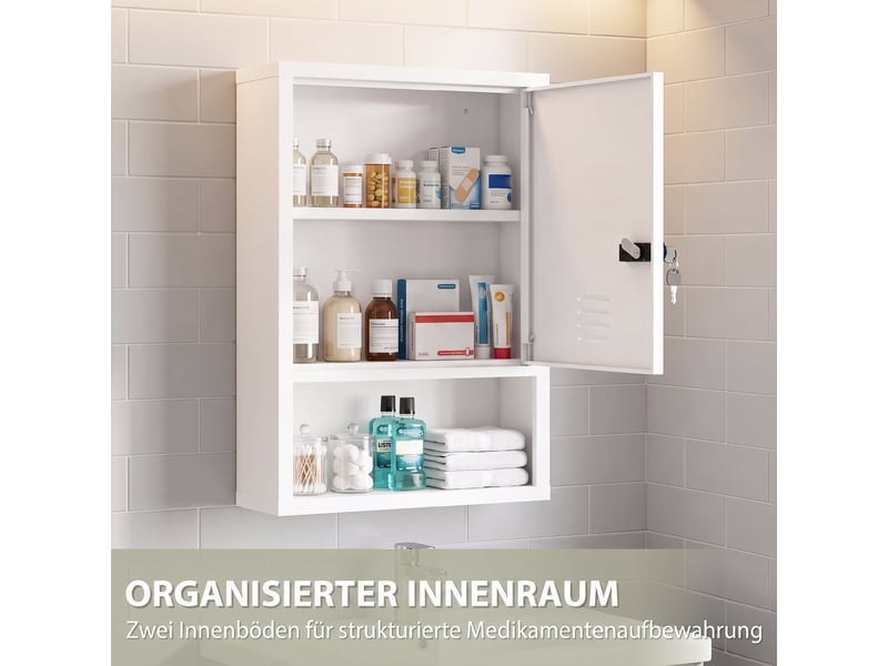 Armoire à pharmacie murale avec serrure à combinaison et clé, 3 niveaux, verrouillable, blanche  - Conforama D