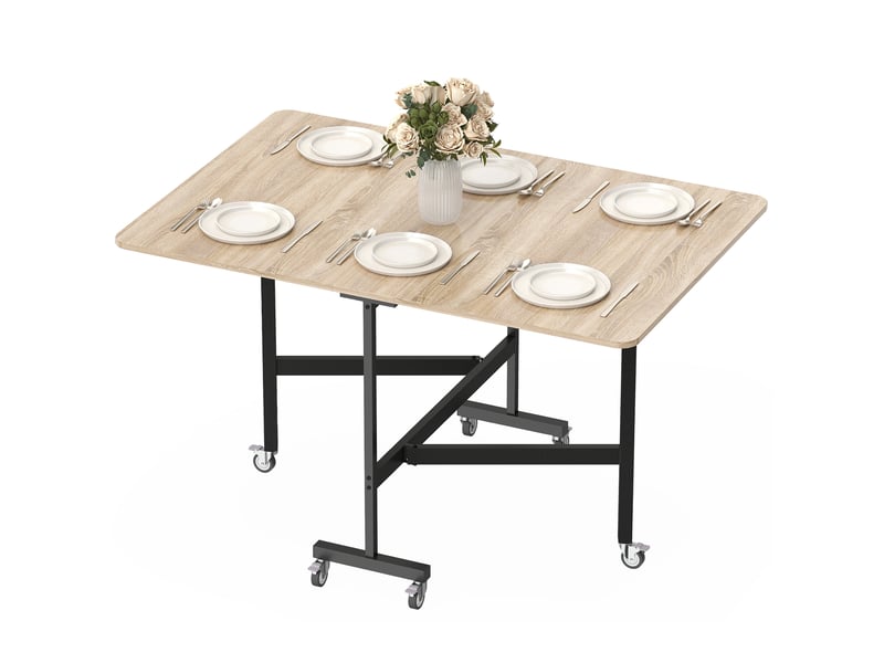  Table à manger pliante 6 roulettes avec freins coloris chêne 120 x 80 x 73 cm  - Conforama B