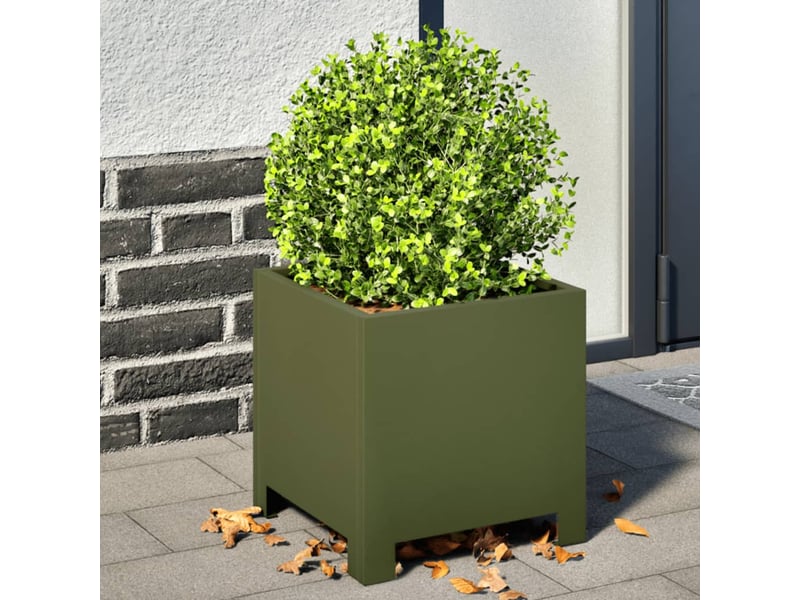 Jardinière - bac à fleurs vert olive 30x30x30 cm acier - Conforama B