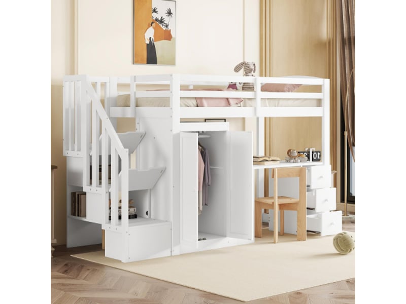  Lit mezzanine 90x200 cm coloris blanc pin lit enfant blanc - Conforama D