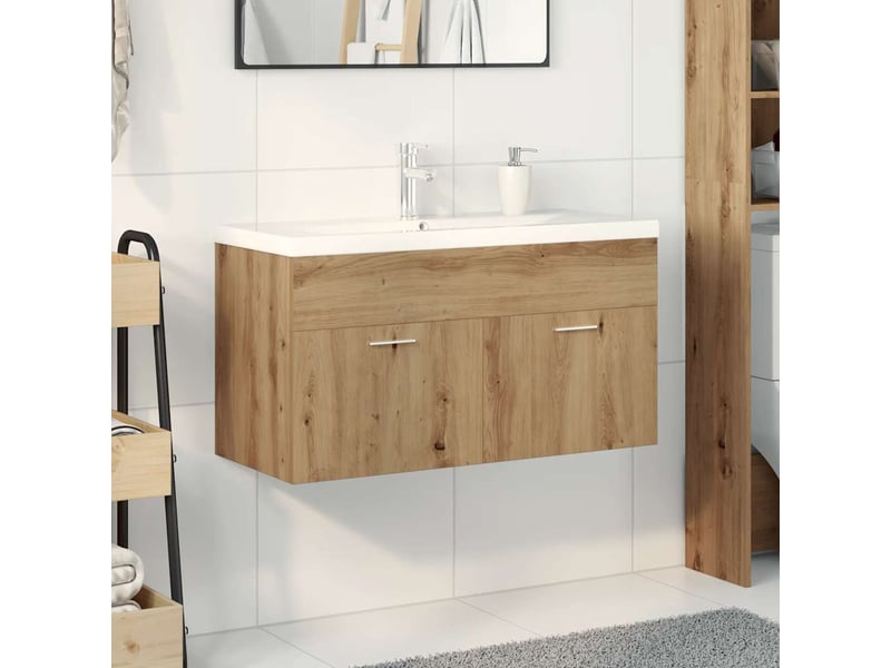  Meuble lavabo et bassin intégré, armoire de salle de bain chêne artisanal bois ingénierie cf65569  - Conforama C