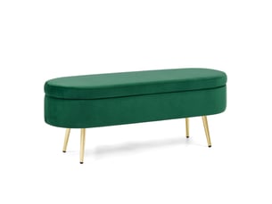 Banc de rangement 110x40x42 cm, coffre 20 l, pieds en bois, meuble chambre, meuble bureau et salon, velours, vert foncé