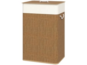 Panier à linge en bambou marron 72 l avec couvercle, sac amovible et poignées en corde, pour chambre et salle de bain