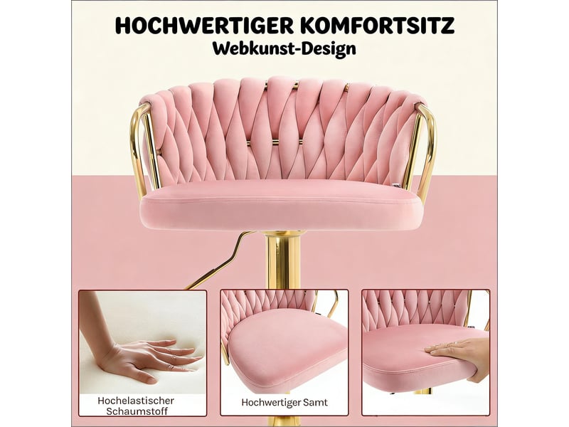  Tabouret de bar réglable,49,5x50,5x77-98 cm,pivotant,velours,rose  - Conforama D