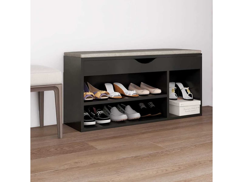  Banc à chaussures, meuble à chaussures et coussin gris 104x30x49cm bois d'ingénierie  - Conforama B