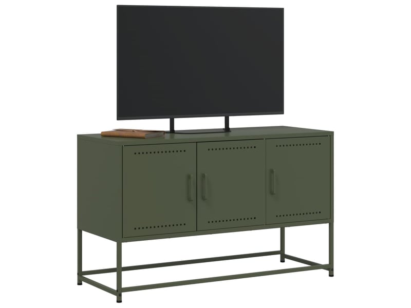 Meuble tv - banc tv - meuble de rangement vert olive 100,5x39x60,5 cm acier  - Conforama D