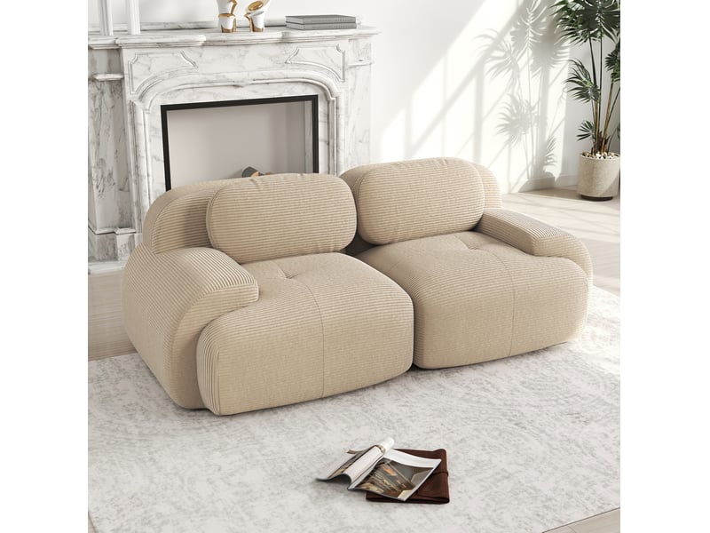  Canapé 2 places modulable 208x103x75 cm en velours côtelé beige  - Conforama C