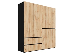 Armoire à portes battantes 180x50x200 cm, 2 tringles, 5 tiroirs, mdf, bois et noir, chambre et dressing, style pratique