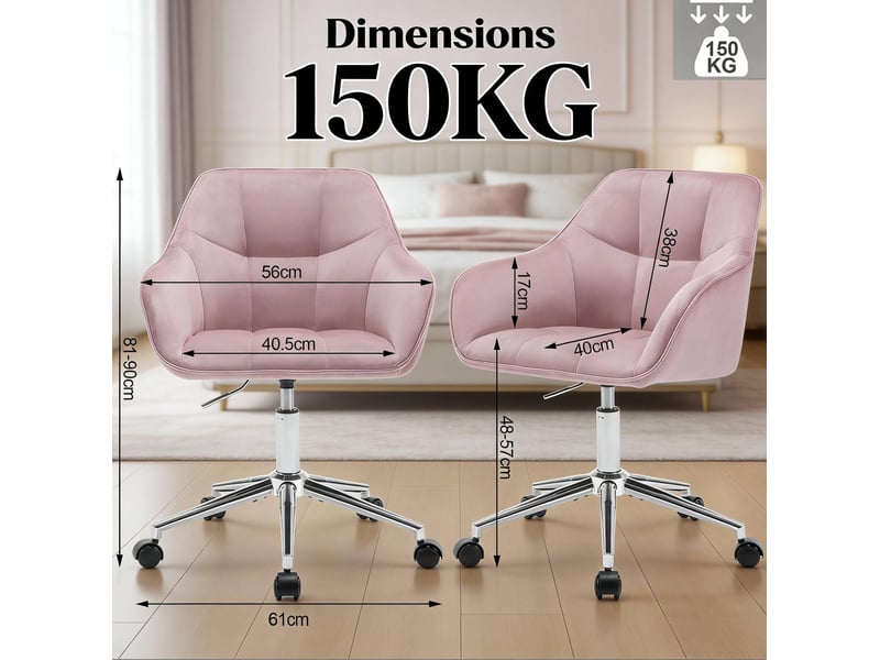  Chaise de bureau 40,5x40 cm réglable pivotante métal rose  - Conforama C