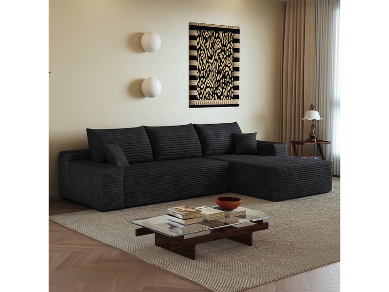  Canapé d'angle  modulaire ,3 places,avec méridienne en l, assise profonde ,270 × 175 × 83cm,noir  - Conforama D