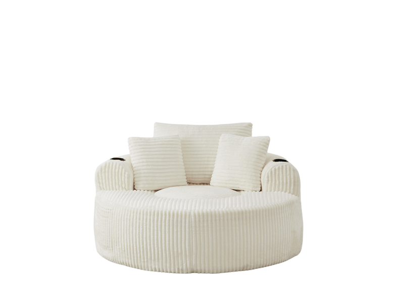 Canapé 1 place rond avec 2 porte-gobelets, 3 coussins et poches latérales, velours côtelé, beige OMNIGLINT TRADING LTD - Conforama A