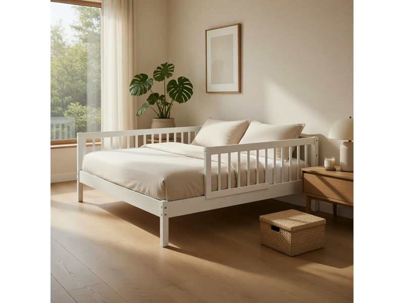  Gutenacht lit plateforme 90x200cm, barrière latérale, blanc  - Conforama D