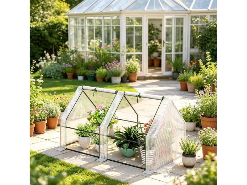  Mini-serre 180x90x90 cm 2 fenêtres enroulables métal blanc  - Conforama C