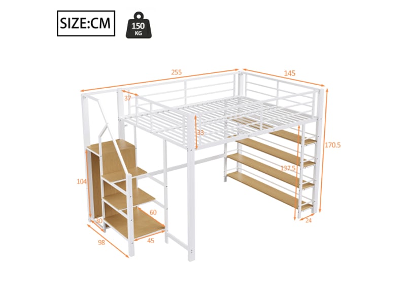  Lit mezzanine 140x200 cm coloris blanc métal lit enfant blanc - Conforama C